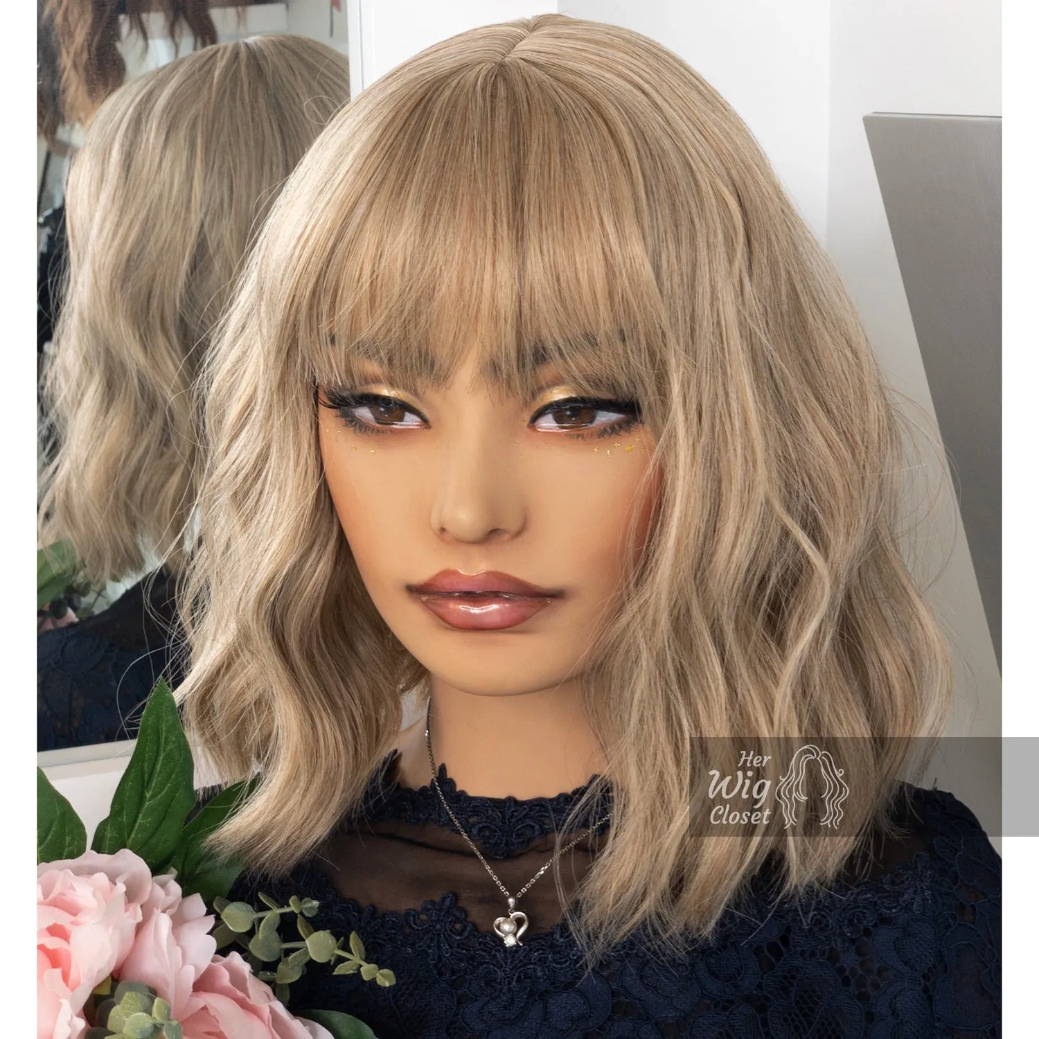 Ash Blonde Wavy Synthetic Wig with Bangs Alicia