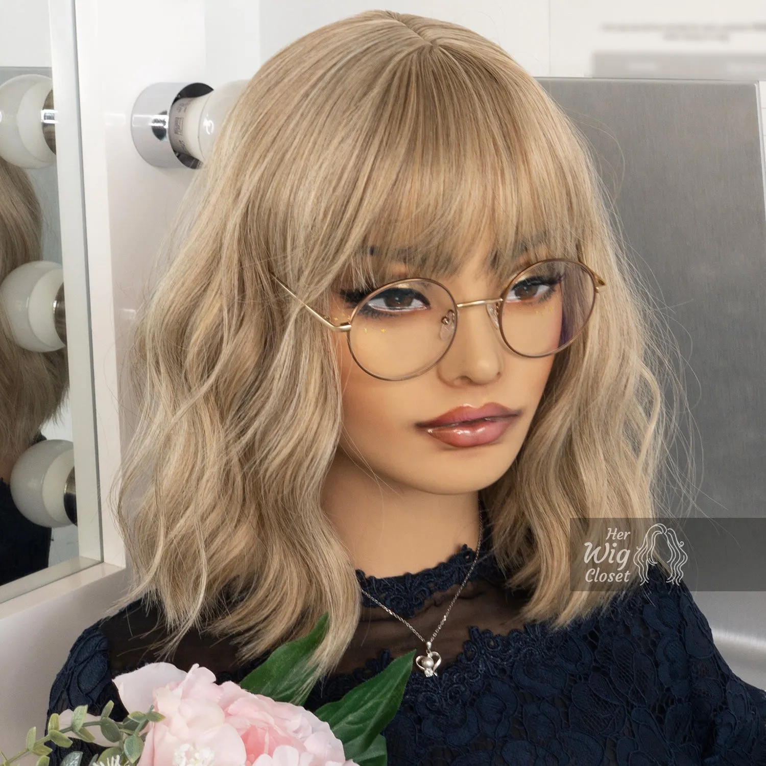 Ash Blonde Wavy Synthetic Wig with Bangs Alicia