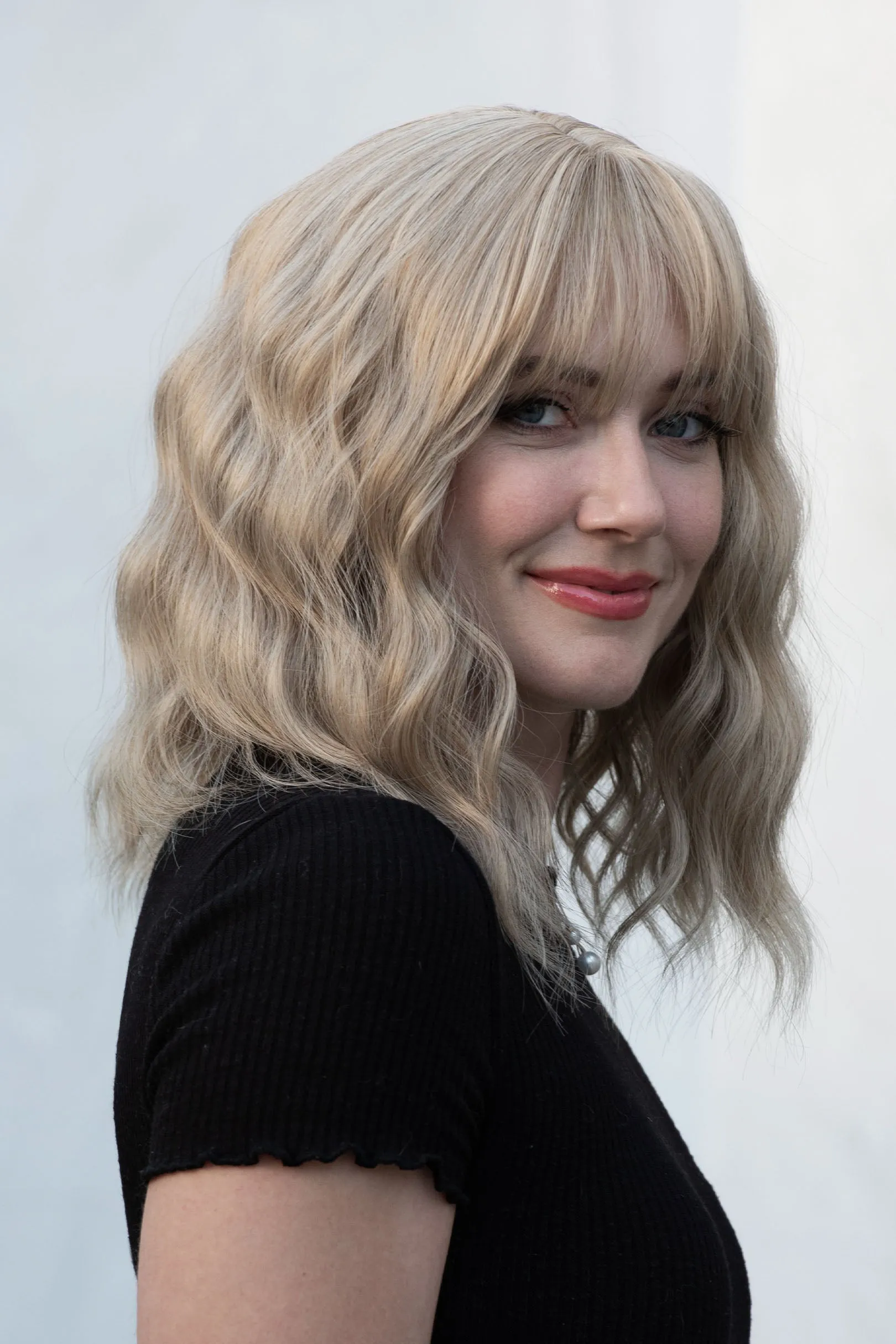 Ash Blonde Wavy Synthetic Wig with Bangs Alicia