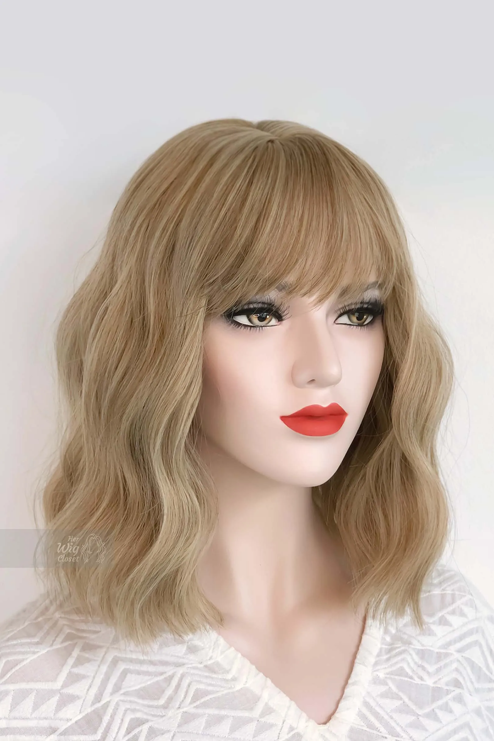 Ash Blonde Wavy Synthetic Wig with Bangs Alicia