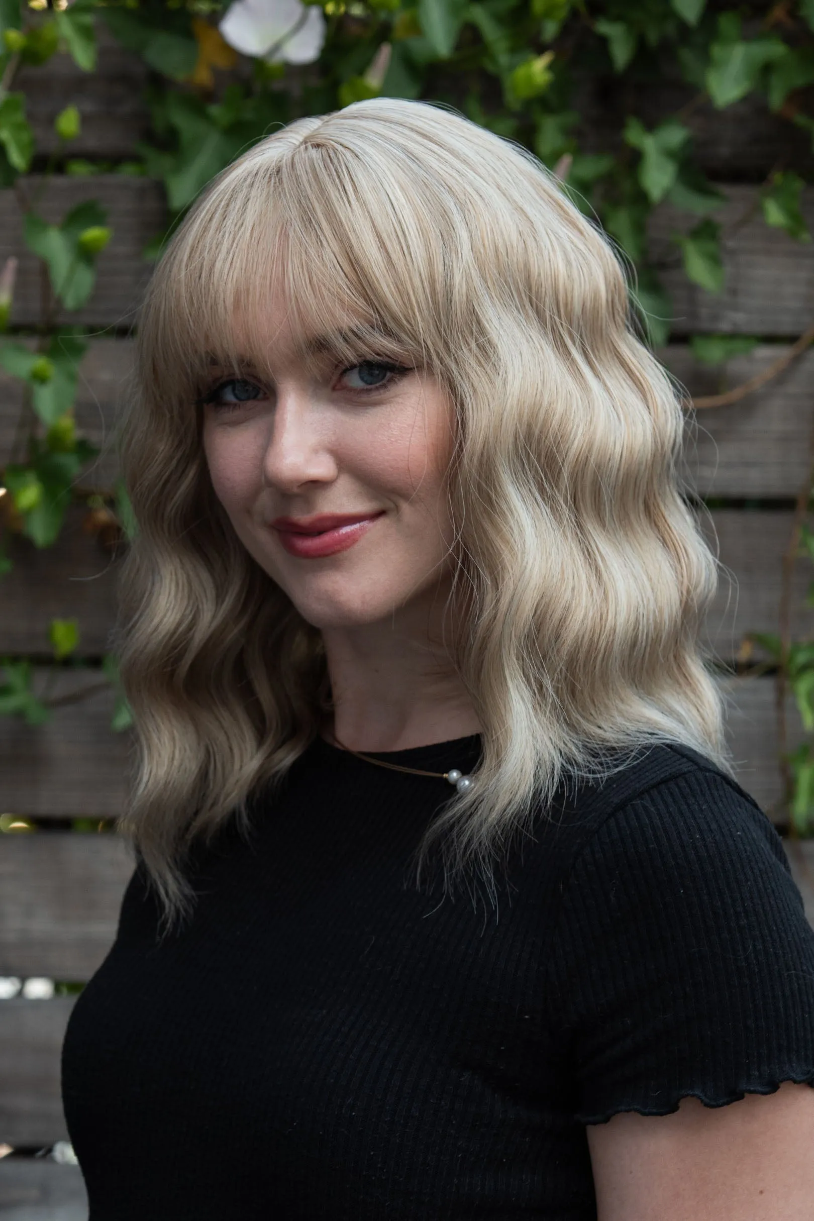 Ash Blonde Wavy Synthetic Wig with Bangs Alicia