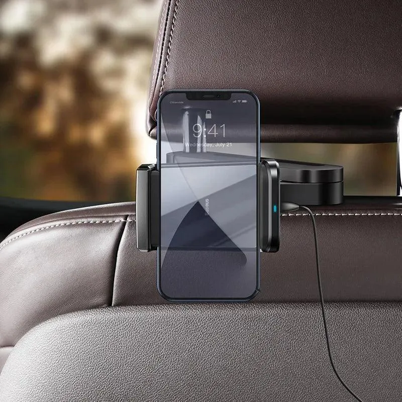Baseus Car Headrest Phone Holder With Built-In 15 W Qi Wireless Charger Black (WXHZ-01)
