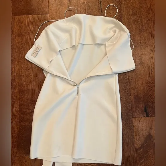 BEC‎   BRIDGE REVOLVE Mini Dress Short Cream Stretch Tie Bodycon Size 2 Holiday