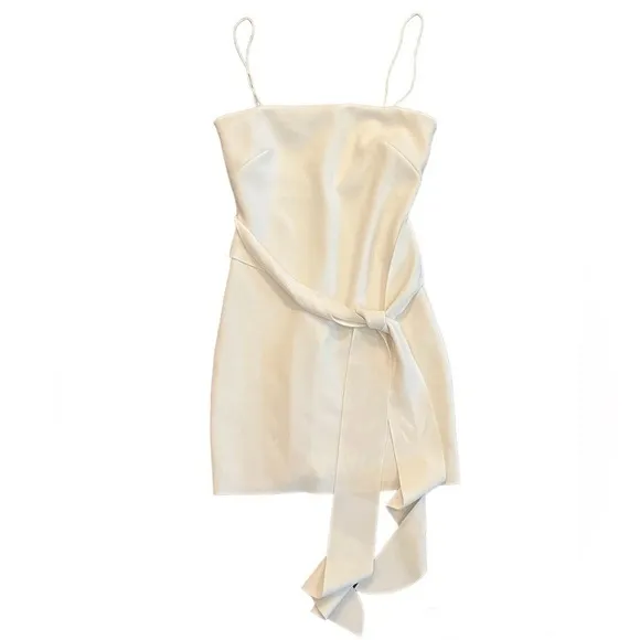 BEC‎   BRIDGE REVOLVE Mini Dress Short Cream Stretch Tie Bodycon Size 2 Holiday