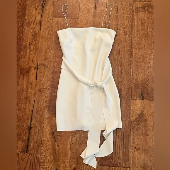 BEC‎   BRIDGE REVOLVE Mini Dress Short Cream Stretch Tie Bodycon Size 2 Holiday