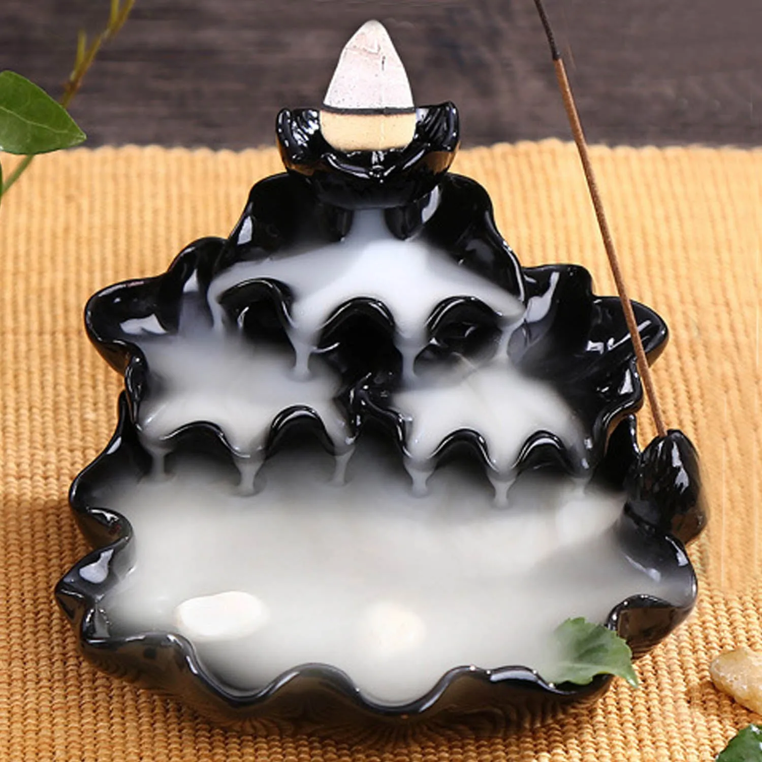 Behogar Ceramic Glaze Back flow Cone Incense Smoke Burner
