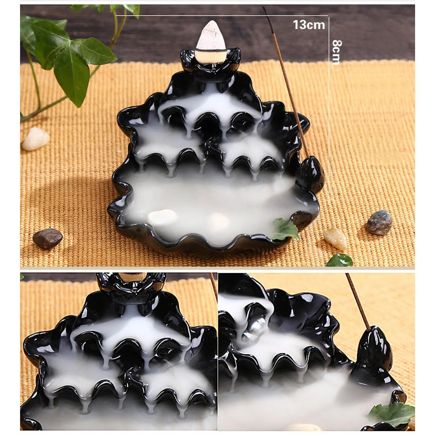 Behogar Ceramic Glaze Back flow Cone Incense Smoke Burner
