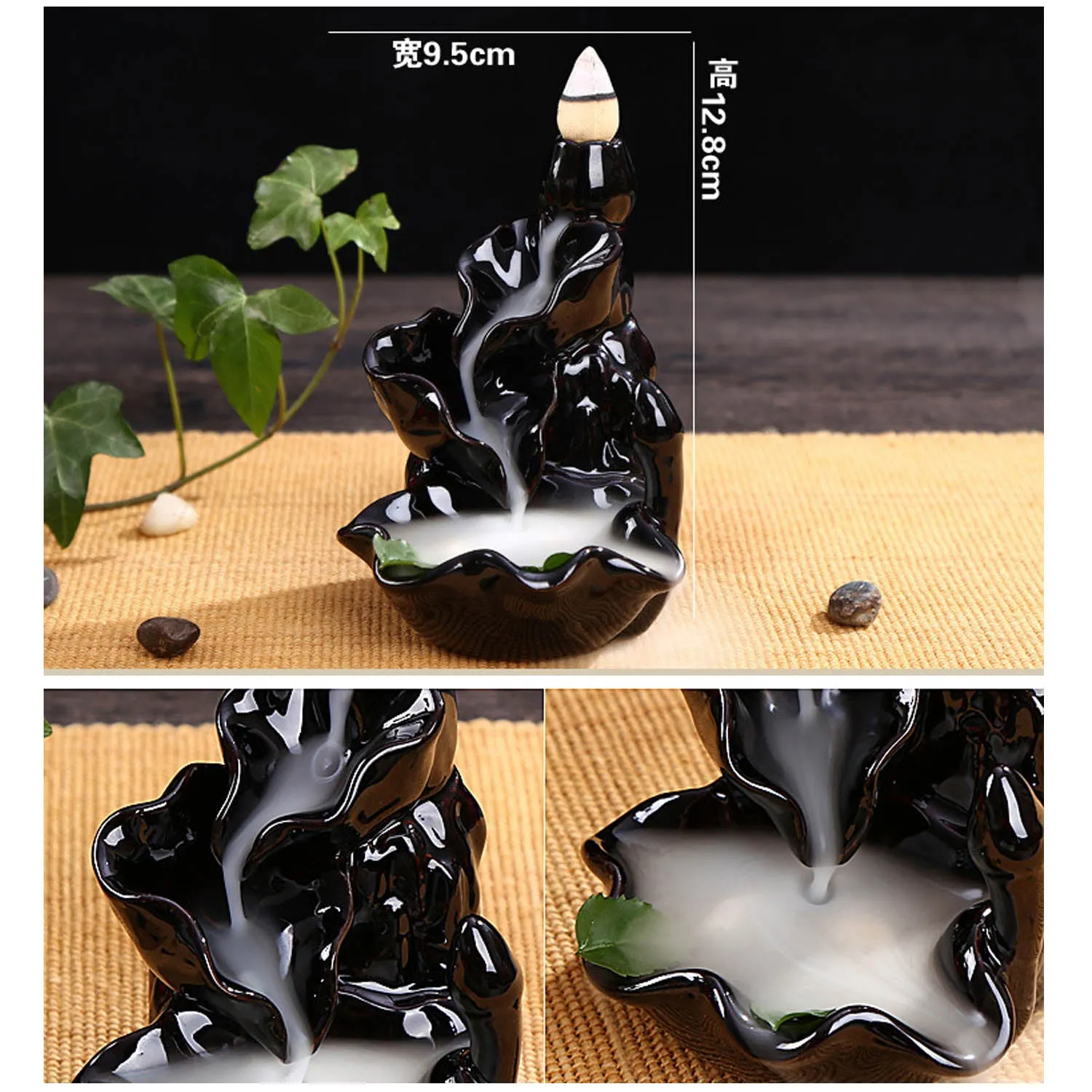 Behogar Ceramic Glaze Back flow Cone Incense Smoke Burner