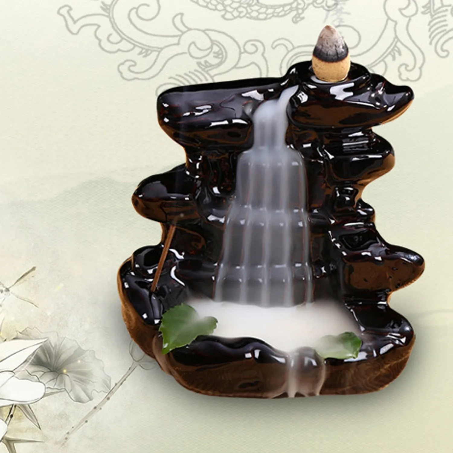 Behogar Ceramic Glaze Back flow Cone Incense Smoke Burner