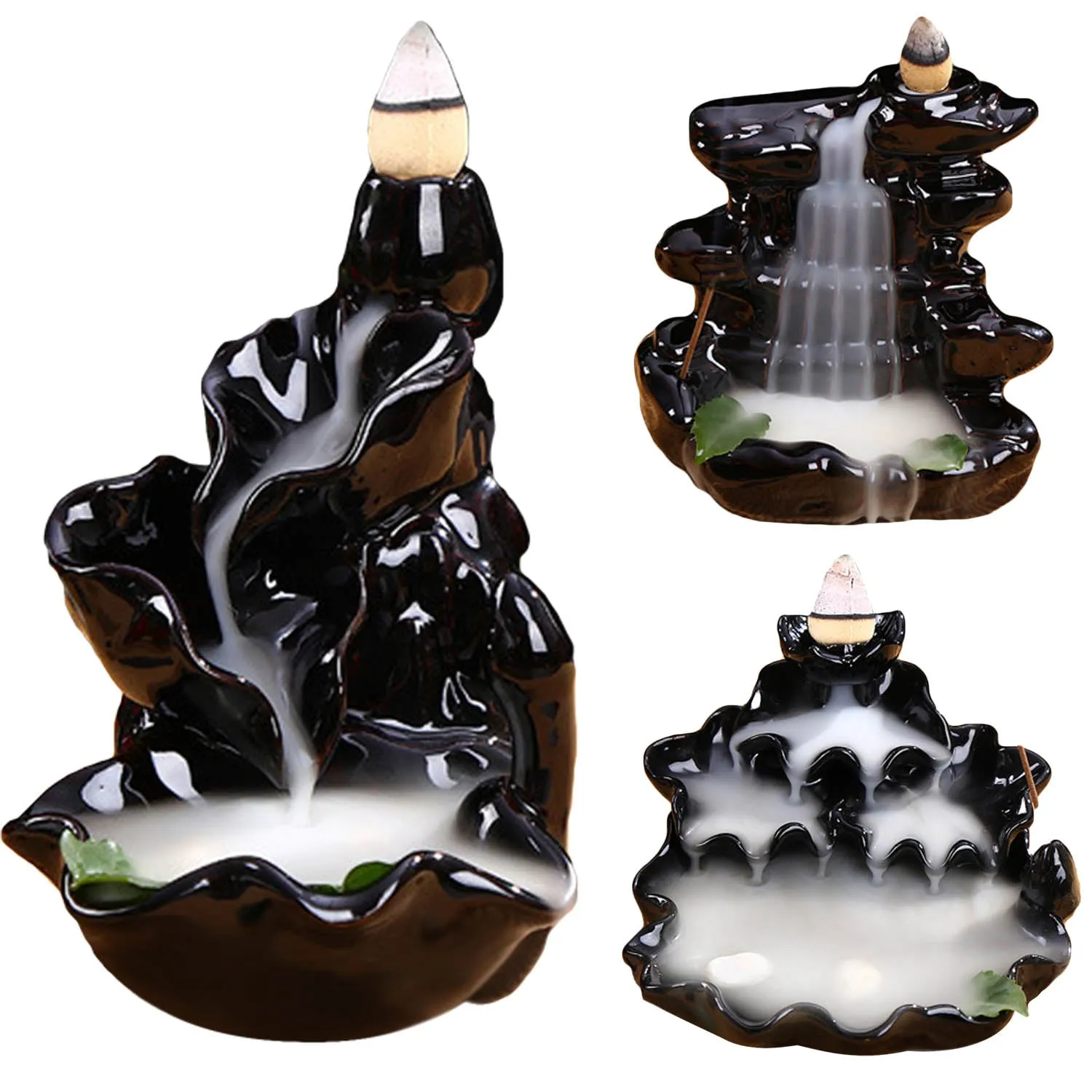 Behogar Ceramic Glaze Back flow Cone Incense Smoke Burner