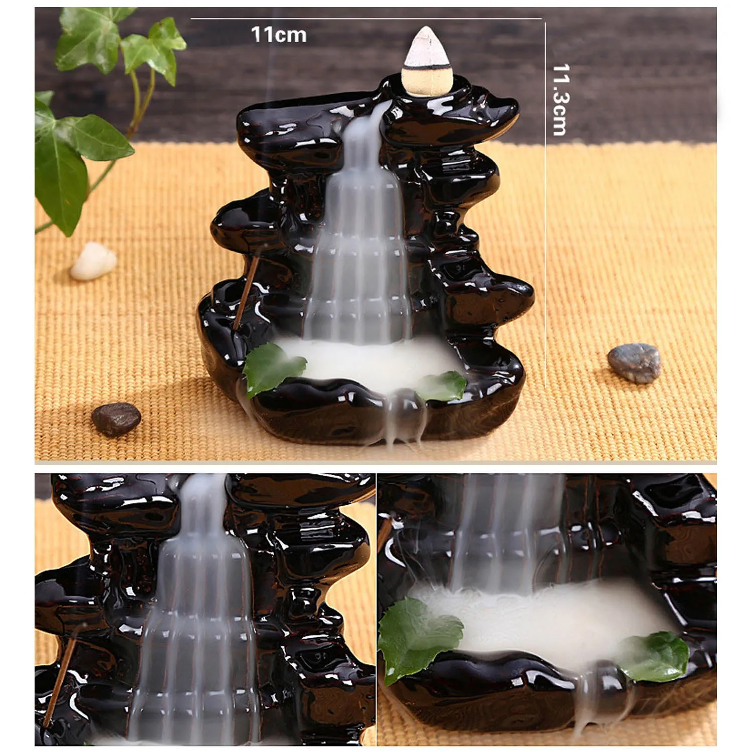 Behogar Ceramic Glaze Back flow Cone Incense Smoke Burner