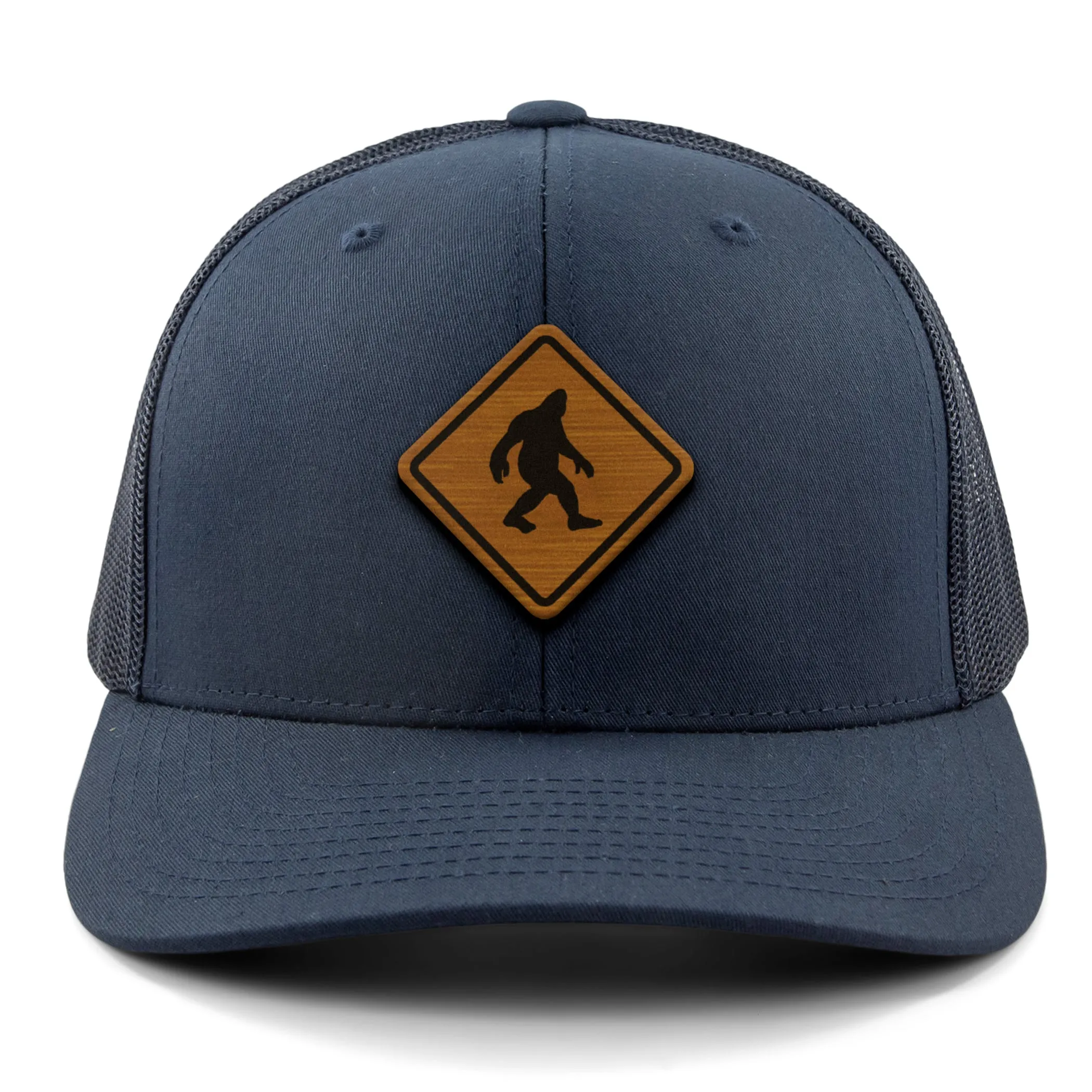 Bigfoot Crossing Sign Wood Grain Patch Classic Snapback Trucker
