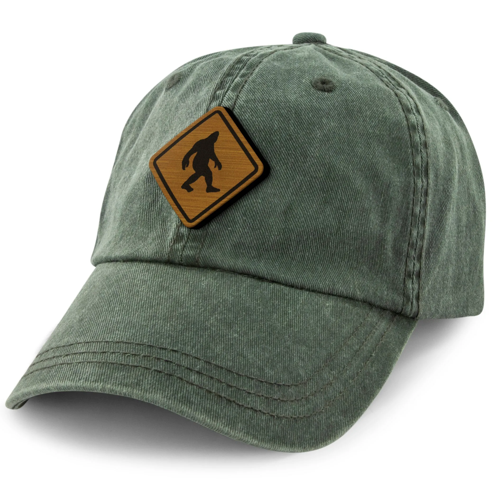 Bigfoot Crossing Sign Wood Grain Washed Dad Hat
