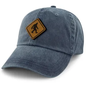 Bigfoot Crossing Sign Wood Grain Washed Dad Hat