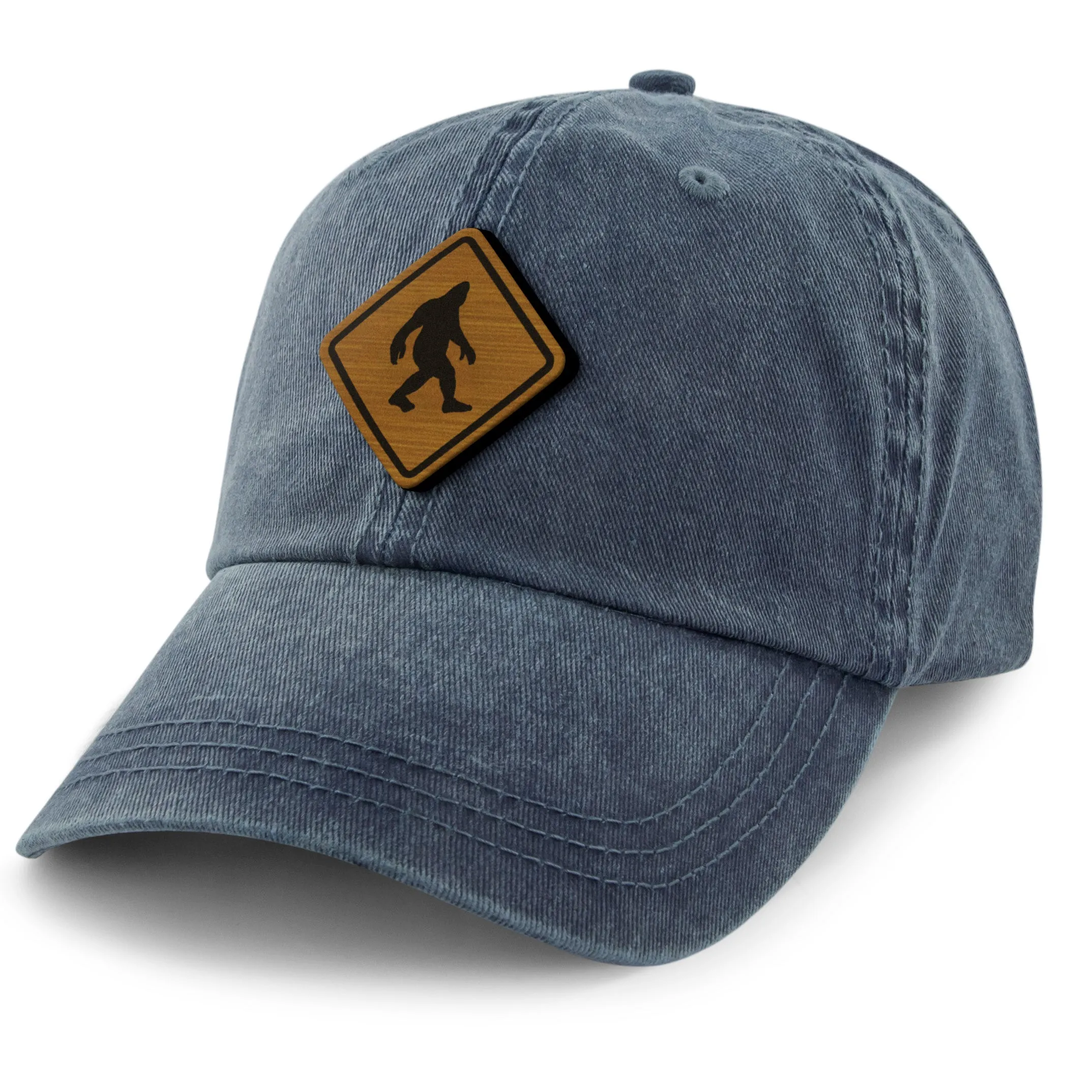 Bigfoot Crossing Sign Wood Grain Washed Dad Hat