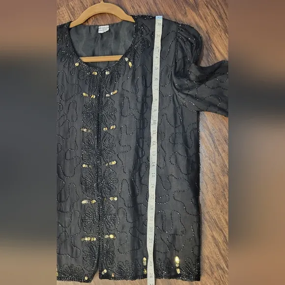 Black Evening Beaded Silk Jacket Size 1X