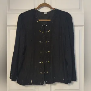 Black Evening Beaded Silk Jacket Size 1X