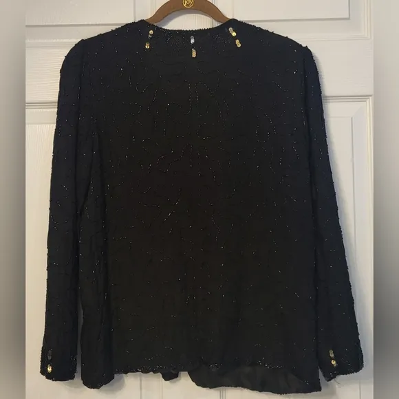 Black Evening Beaded Silk Jacket Size 1X