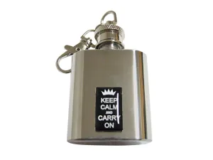 Black Keep Calm and Carry On 1 Oz. Stainless Steel Key Chain Flask