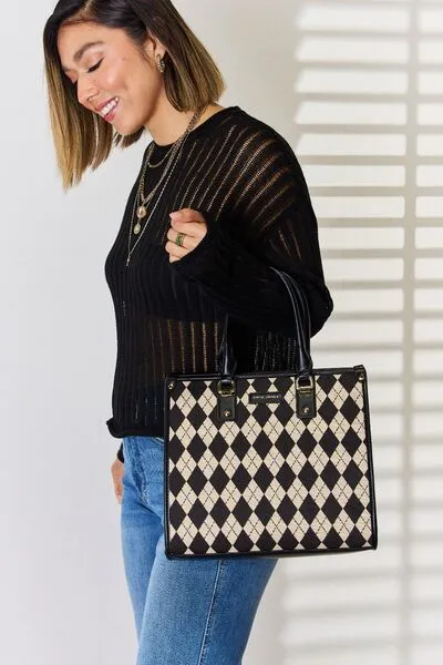 Black Vegan Leather Argyle Shoulder Bag