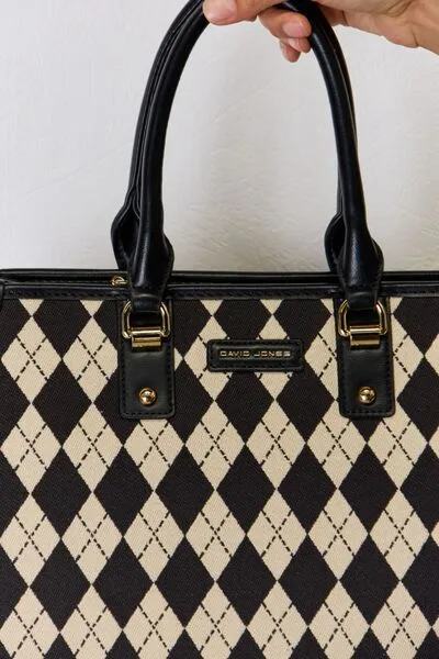 Black Vegan Leather Argyle Shoulder Bag