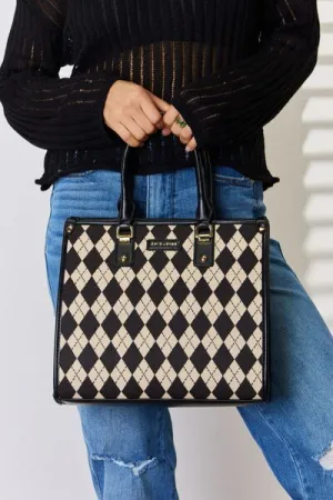 Black Vegan Leather Argyle Shoulder Bag
