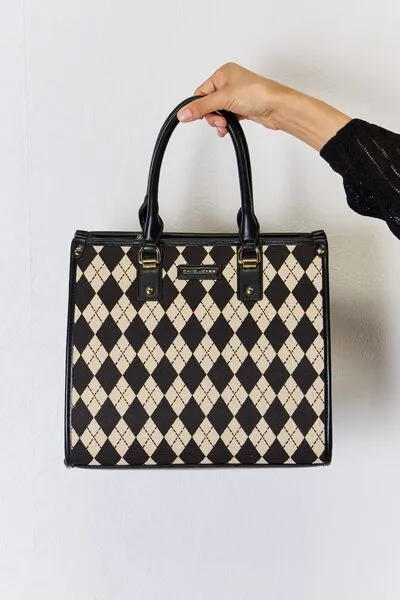 Black Vegan Leather Argyle Shoulder Bag