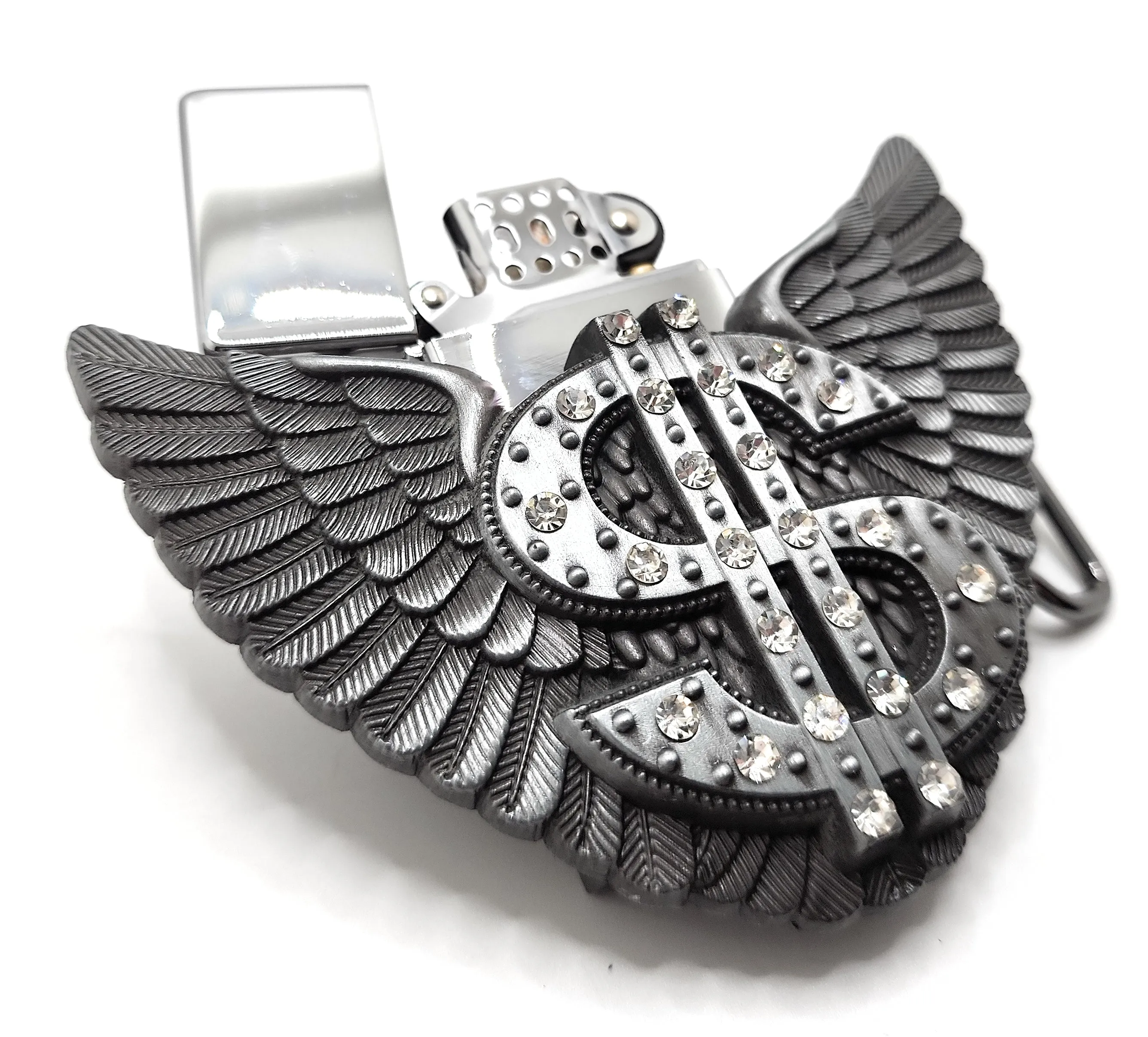Blinged Dollar Sign with Wings Lighter Belt Buckle