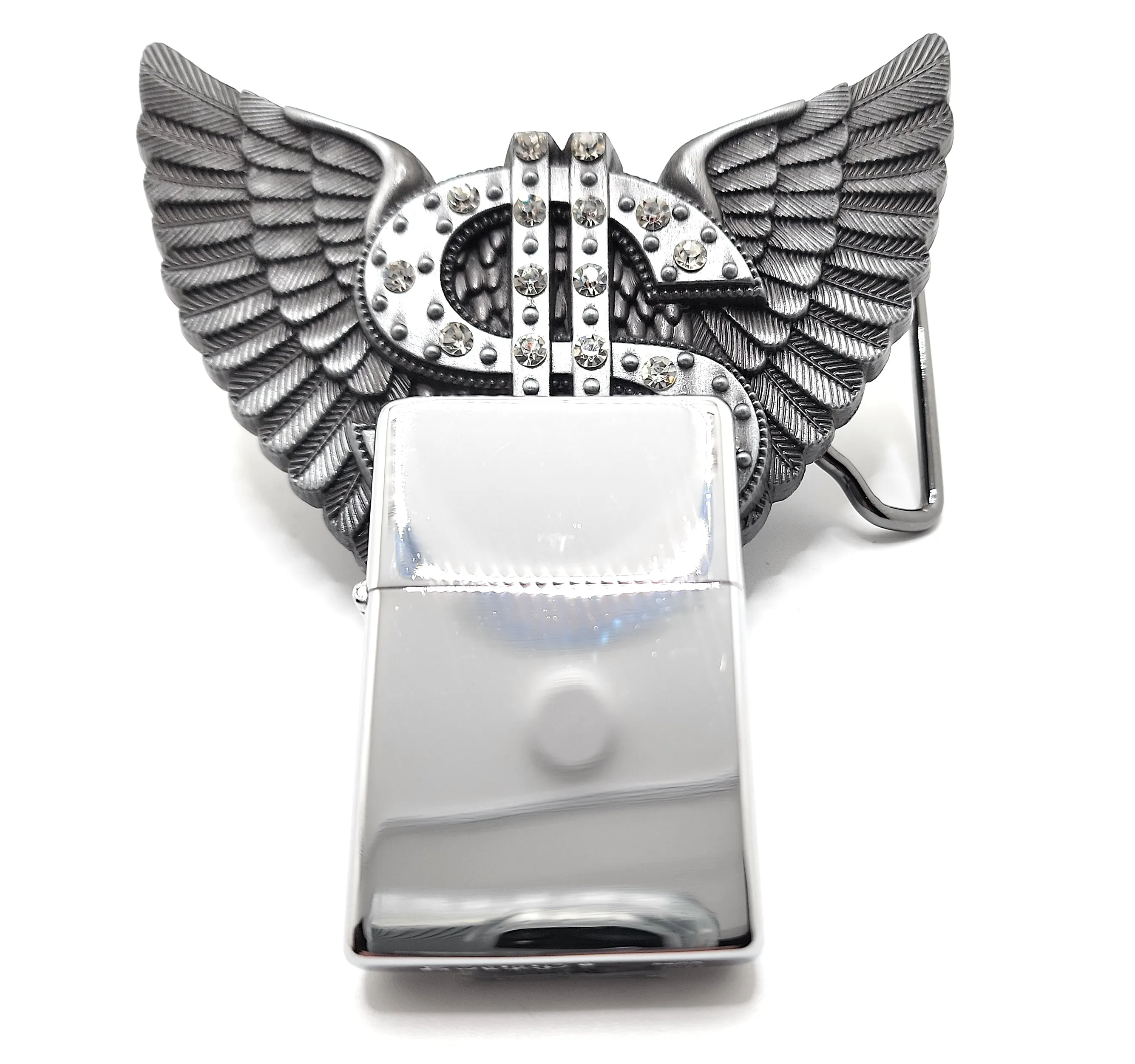 Blinged Dollar Sign with Wings Lighter Belt Buckle