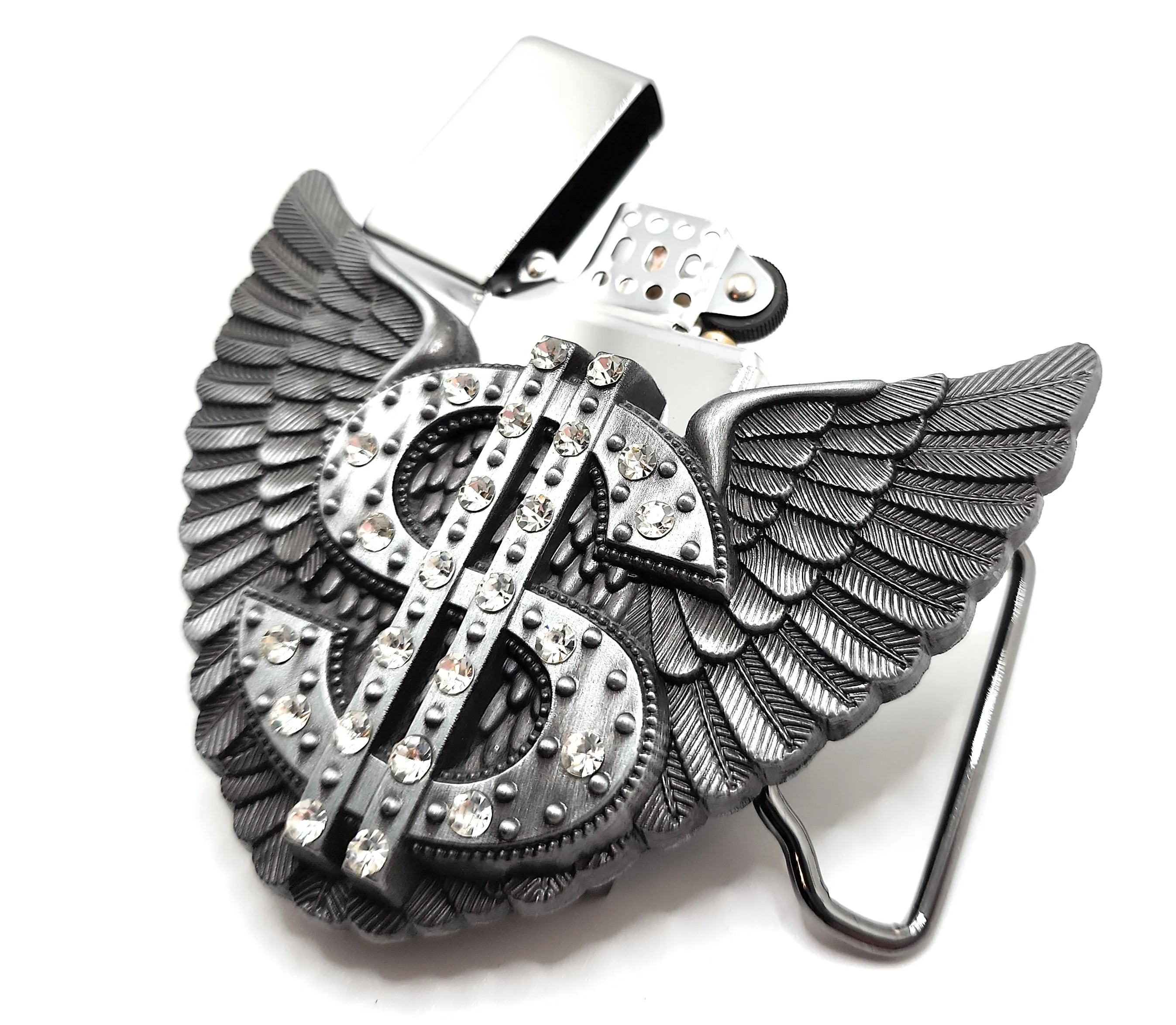 Blinged Dollar Sign with Wings Lighter Belt Buckle