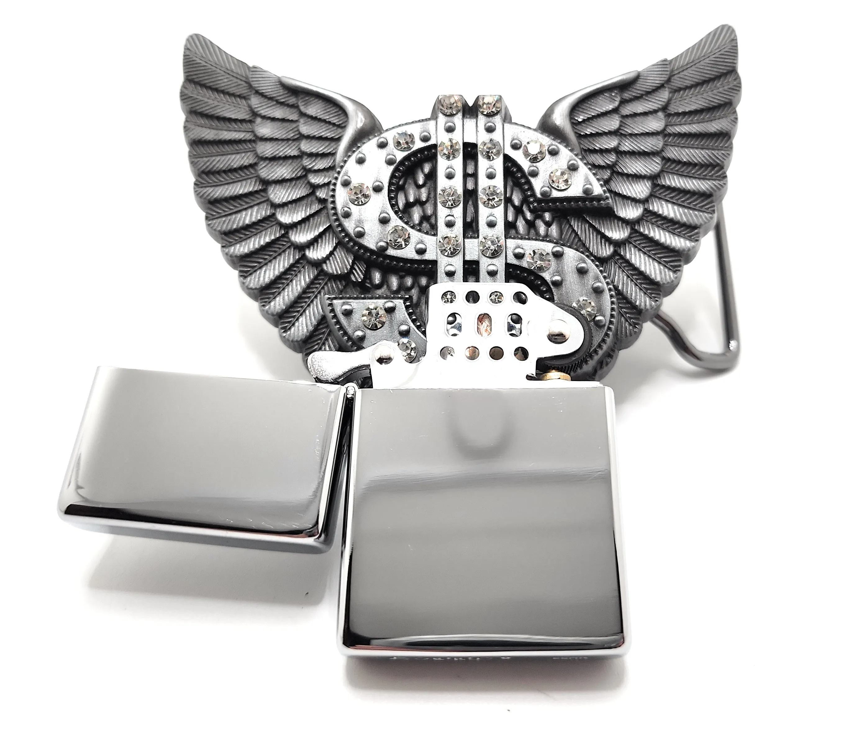 Blinged Dollar Sign with Wings Lighter Belt Buckle