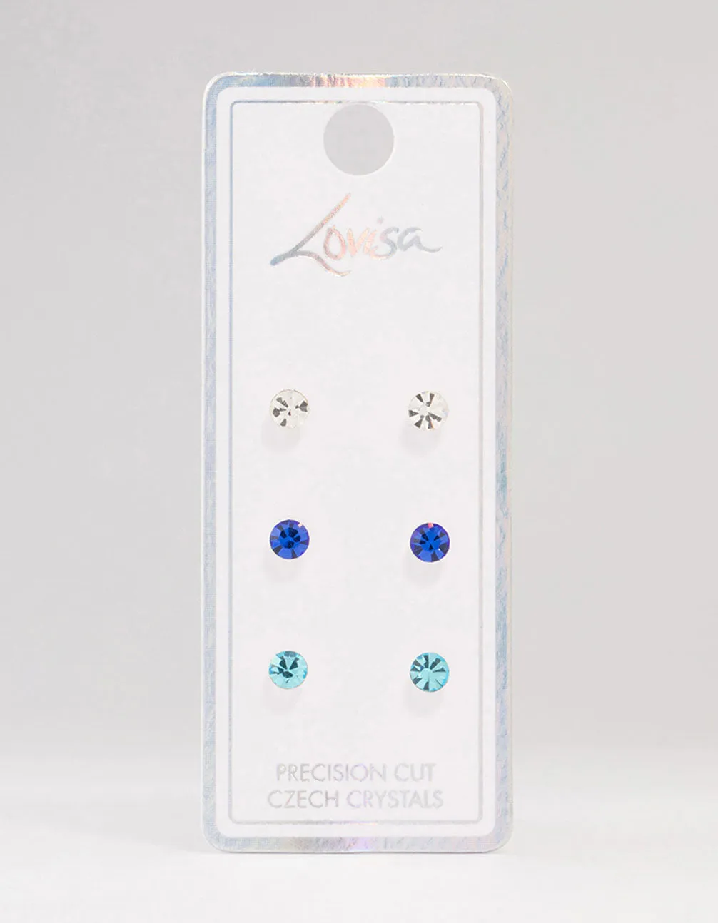 Blue & Silver Circular Bohemia Czech Crystal Stud Earrings 3-Pack