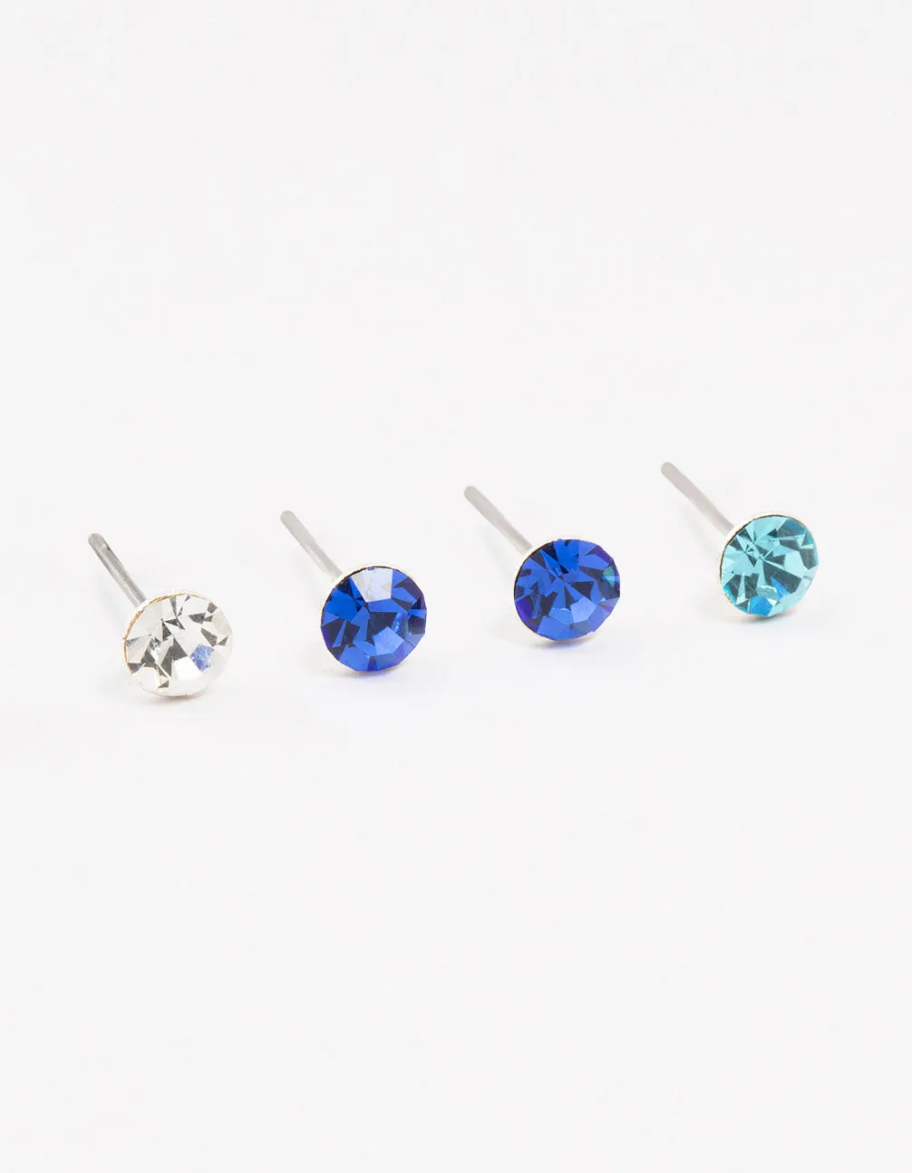 Blue & Silver Circular Bohemia Czech Crystal Stud Earrings 3-Pack