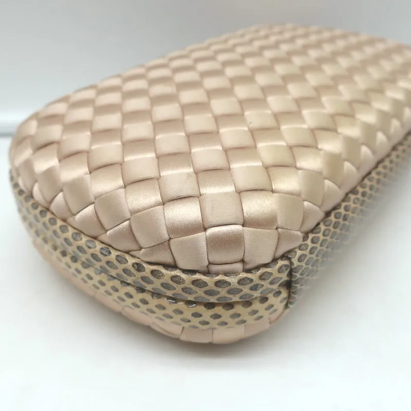 Bottega Veneta Chain Strap Large Knot Clutch Beige Snakeskin-Trim Intrecciato Satin