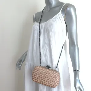 Bottega Veneta Chain Strap Large Knot Clutch Beige Snakeskin-Trim Intrecciato Satin