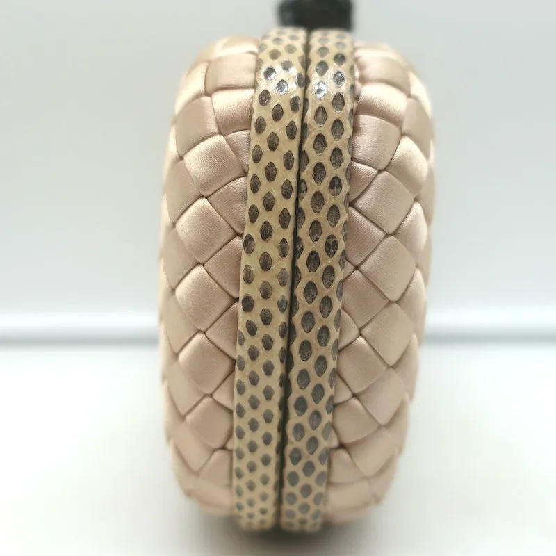 Bottega Veneta Chain Strap Large Knot Clutch Beige Snakeskin-Trim Intrecciato Satin