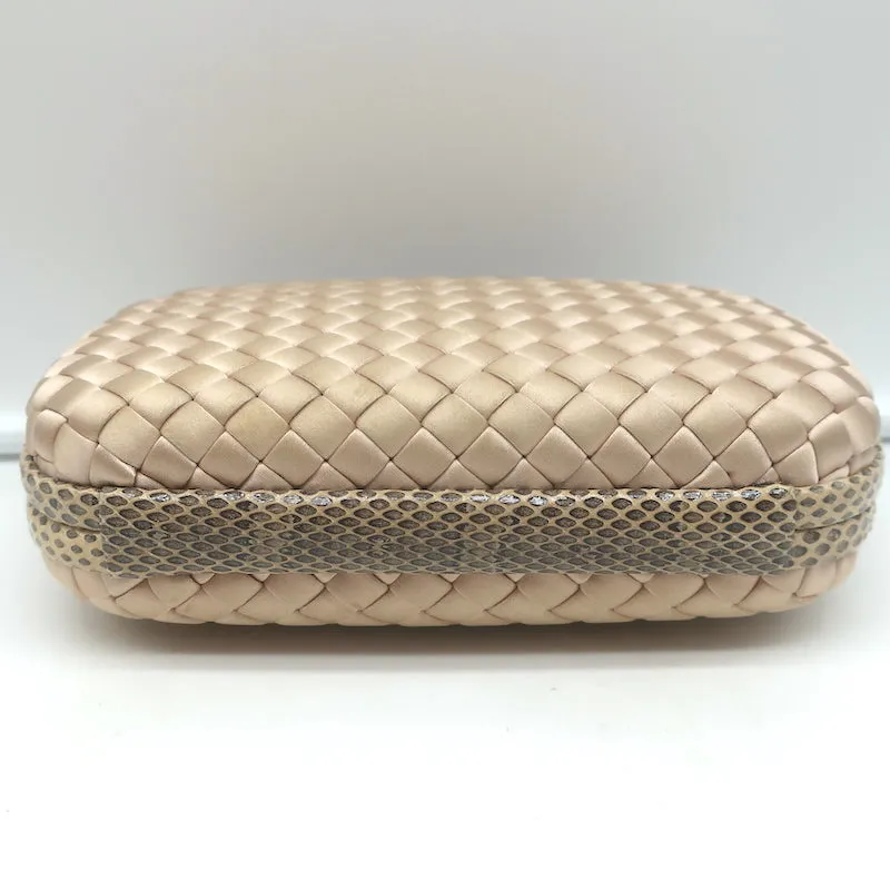 Bottega Veneta Chain Strap Large Knot Clutch Beige Snakeskin-Trim Intrecciato Satin