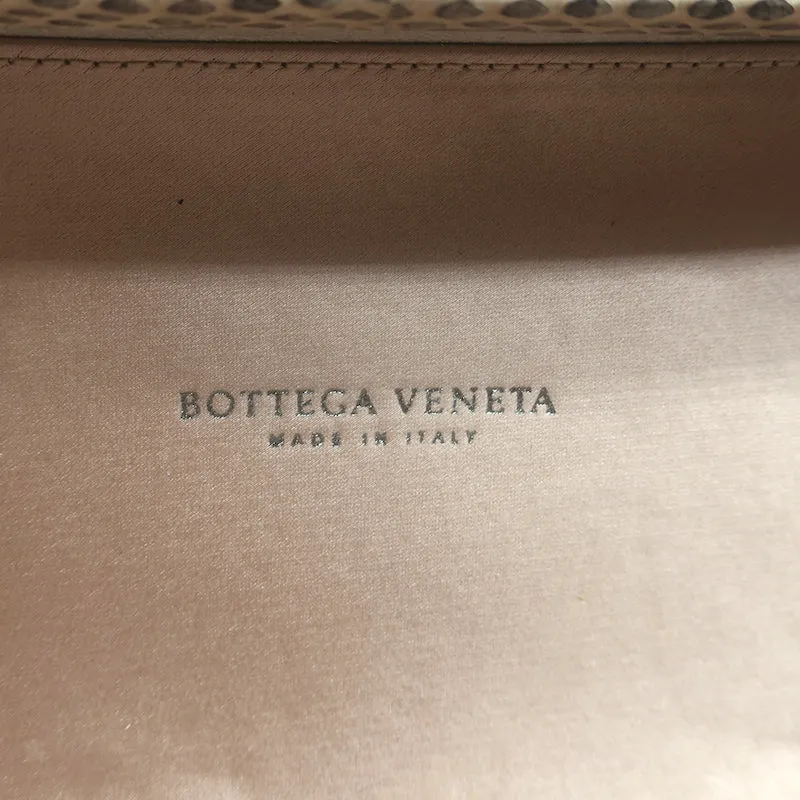 Bottega Veneta Chain Strap Large Knot Clutch Beige Snakeskin-Trim Intrecciato Satin