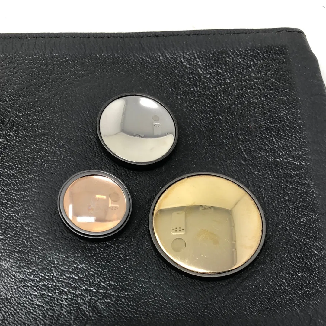 Bottega Venetta Black leather clutch with tri-metal Circle details
