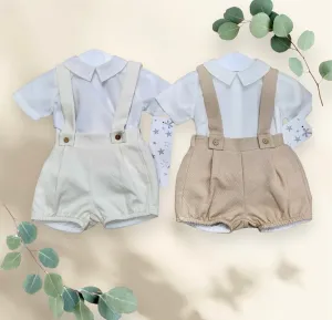 Boys Dungarees Shorts and Shirt Set - Beige
