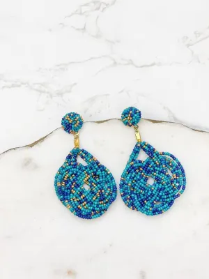 Braided Teardrop Beaded Dangle Earrings - Teal