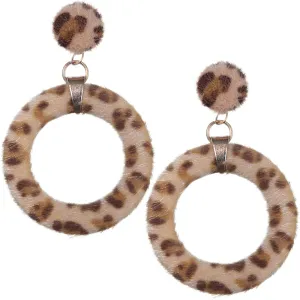 Brown Cheetah Faux Fur Hoop Earrings