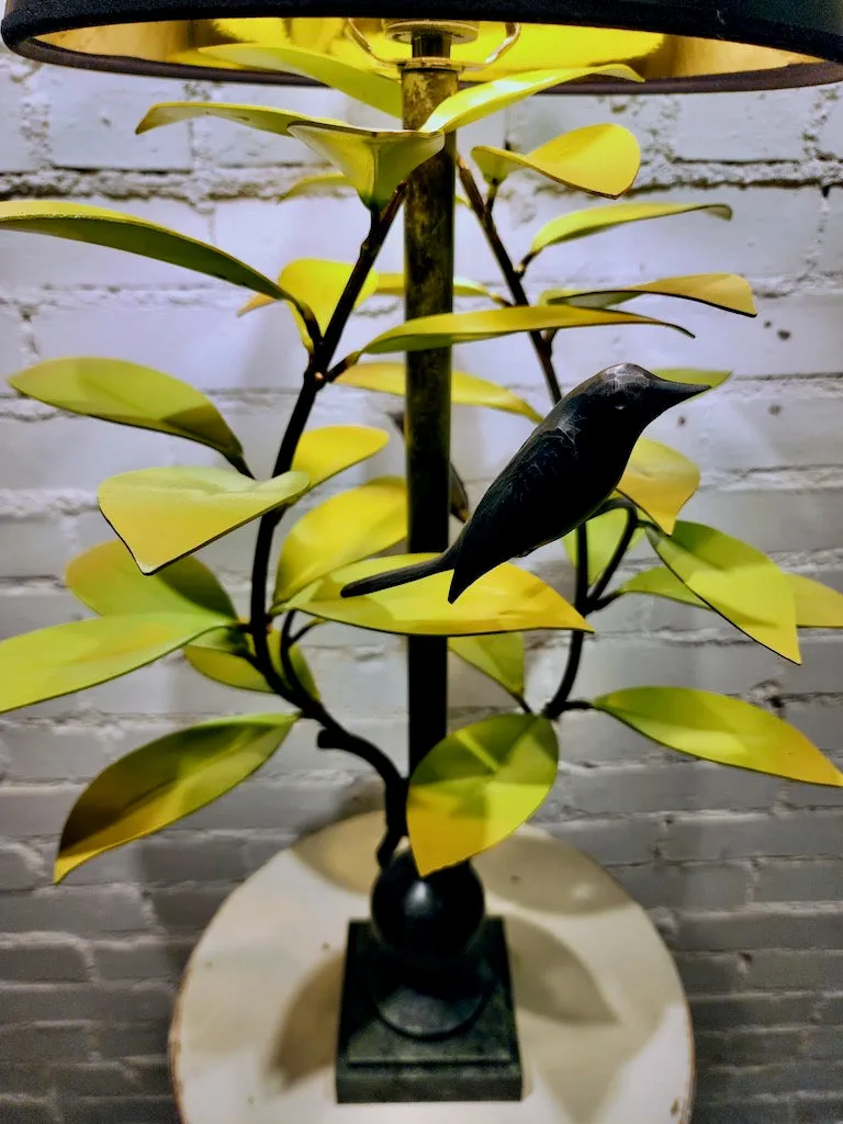 BT. GREEN/ YELLOW LAUREL LEAF LAMP W/ BLACK SHADE