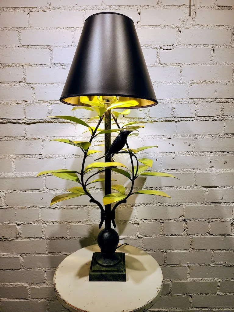 BT. GREEN/ YELLOW LAUREL LEAF LAMP W/ BLACK SHADE