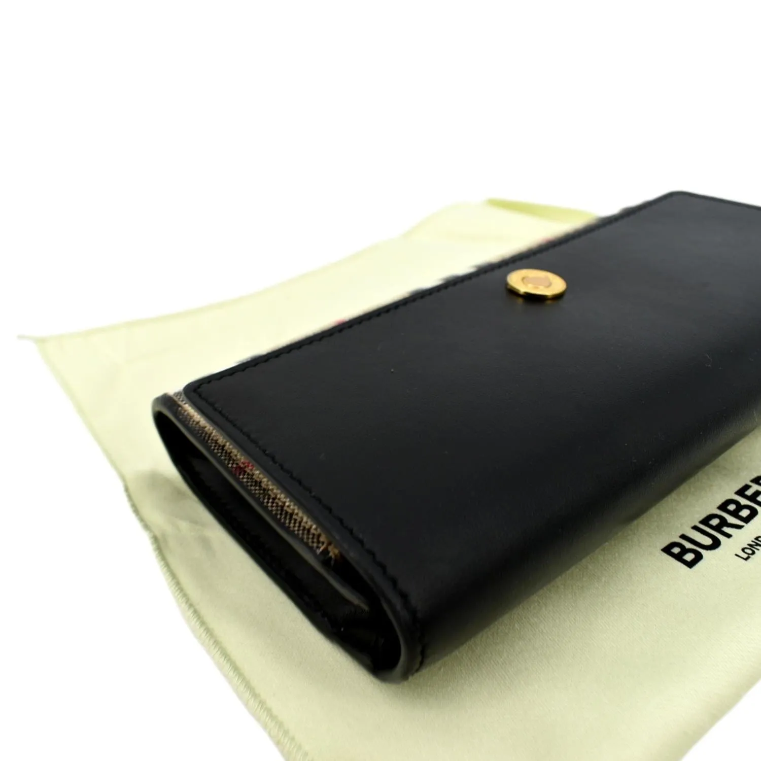 BURBERRY Continental Vintage Leather Check Wallet Black