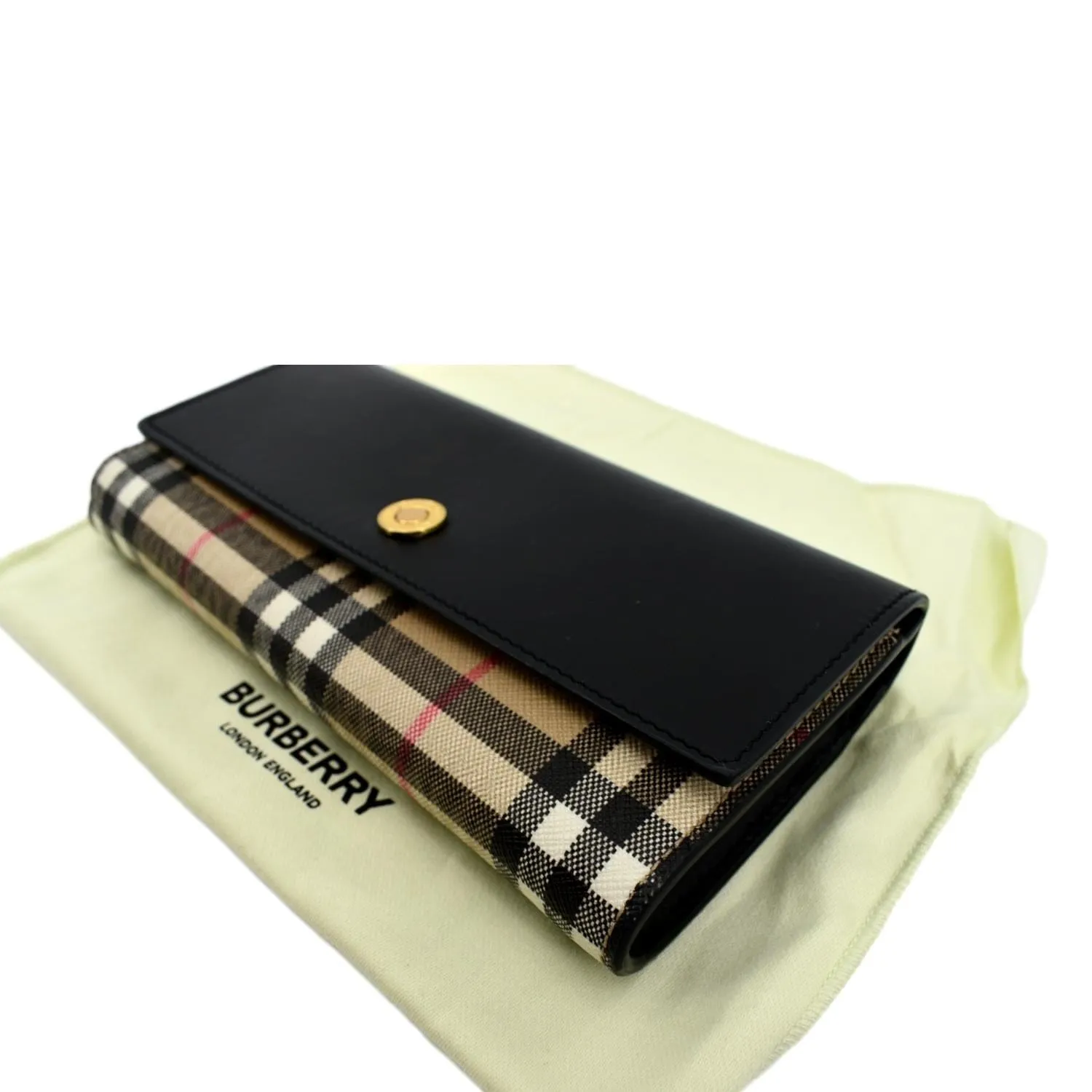 BURBERRY Continental Vintage Leather Check Wallet Black