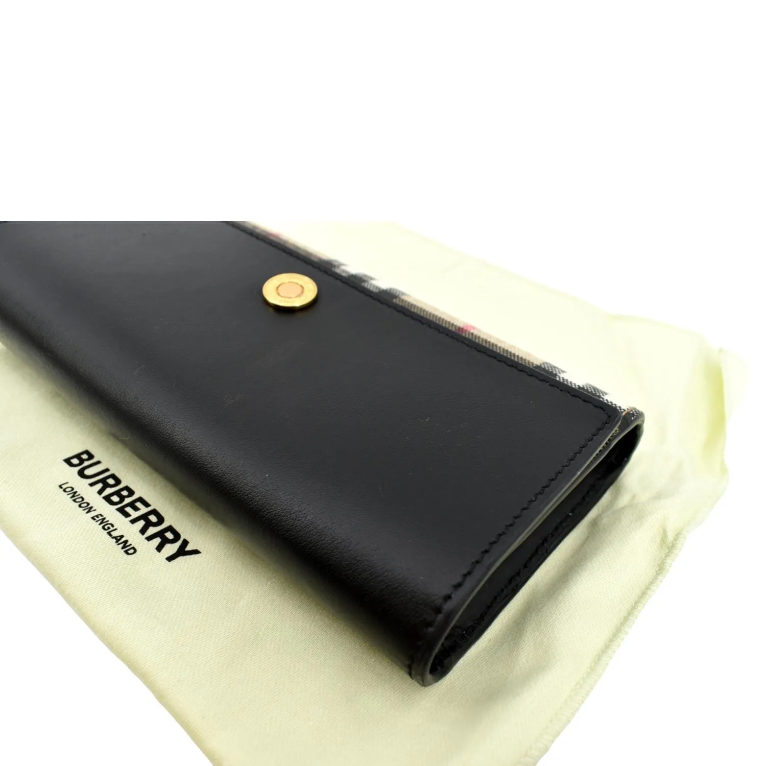 BURBERRY Continental Vintage Leather Check Wallet Black