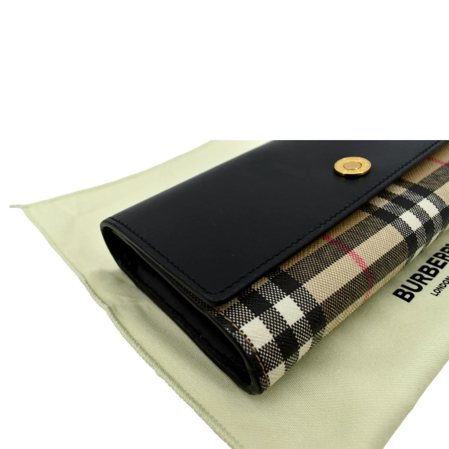 BURBERRY Continental Vintage Leather Check Wallet Black
