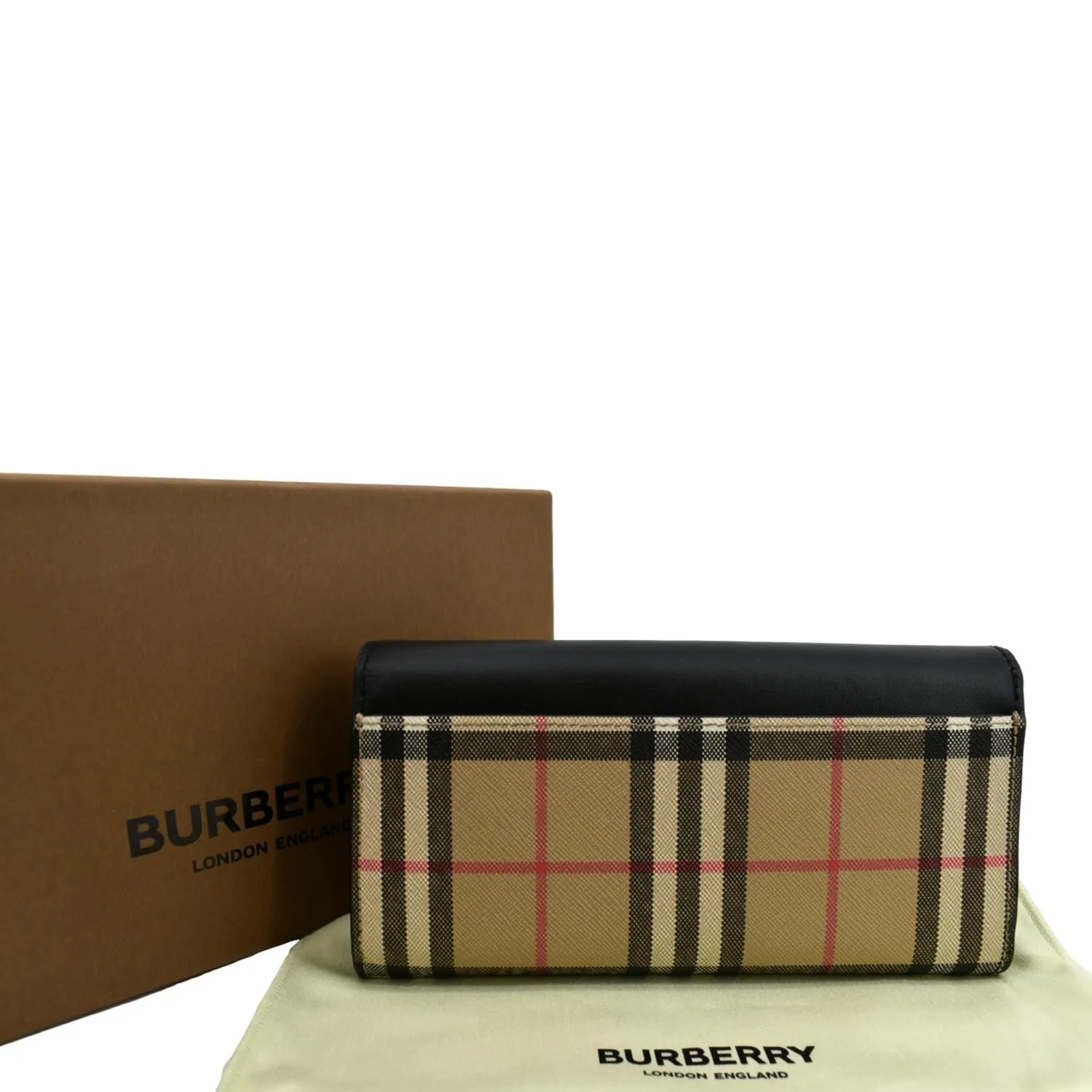 BURBERRY Continental Vintage Leather Check Wallet Black