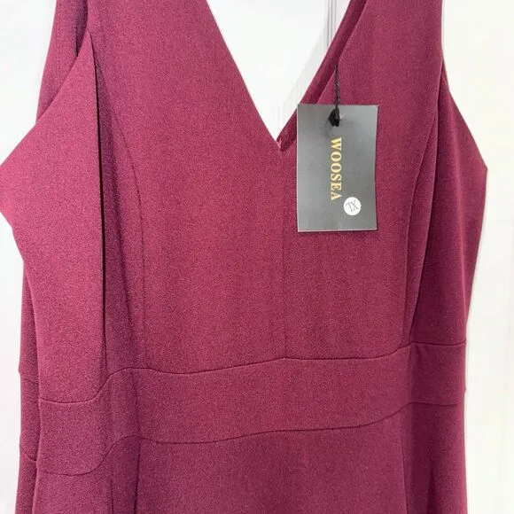 Burgundy Lined Maxi Dress Gown‎ V-Neck XL NWT Formal Bridesmaid Prom Homecoming
